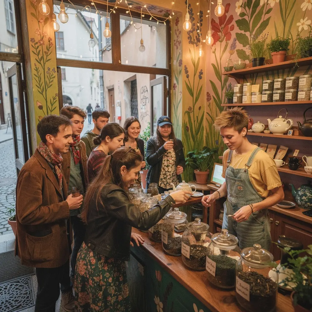 Záber na relaxačnú scénu s čajom, sviečkami a príjemnou atmosférou
