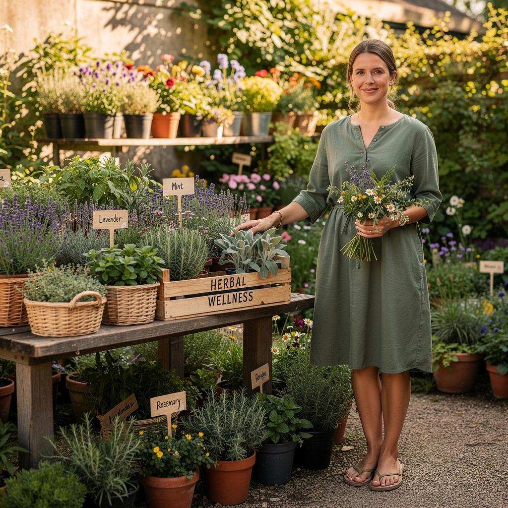 Čajová súprava s rôznymi bylinkovými zmesami pripravenými na servírovanie.